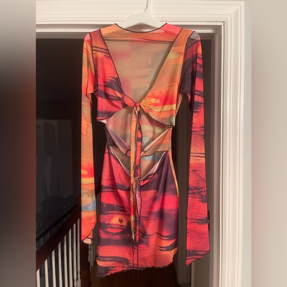 Jaded London Abstract Print Tie Front Mesh Dress with Contrast size 8 NWT - Picture 4 of 6